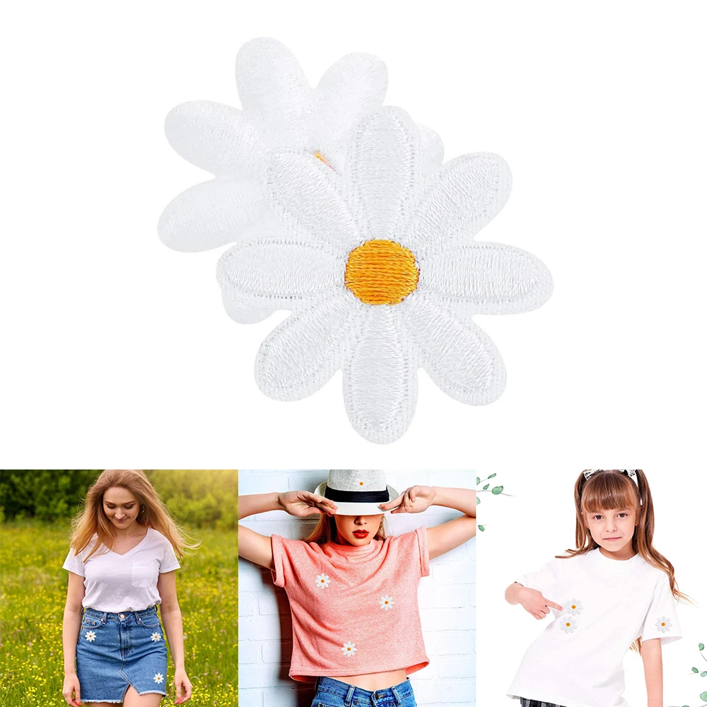 

Daisy Flower Patch Clothing Iron On Patches Appliques Delicate Embroidered for DIY Decoration T-Shirt Backpack Hoodies Shoes Bag