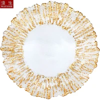 13 inch flower shaped gold silver decal rim transparent glass charger plate wedding party decoration tableware tray show plate