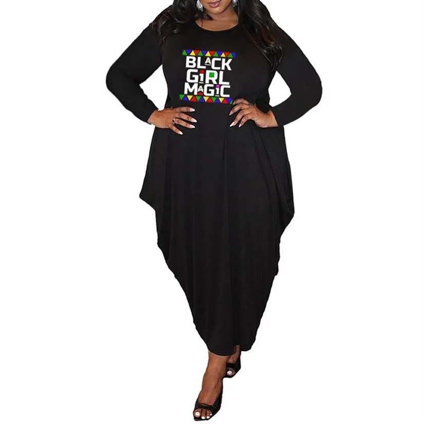 

Black Girl Magic Printing Dresses For Women 2022 African Dresses For Women Clothing Kawaii Long Maxi Casual Dress