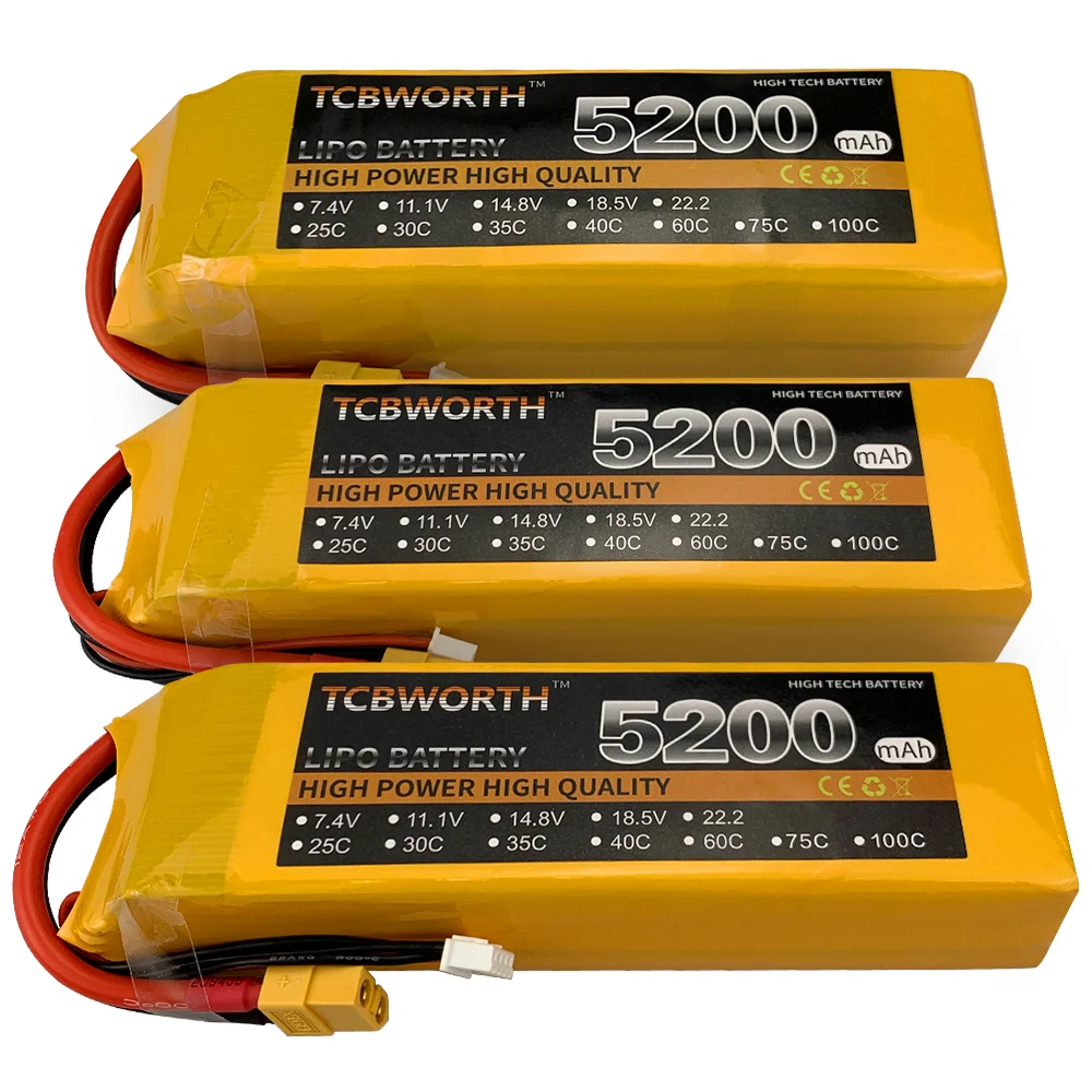 

Graphene Batteries LiPo 7.4V 11.1V 14.8V22.2V RC LiPo Battery 5200mAh 75C 2S 3S 4S 5S6S For RC Aircraft Drone Airplane Quadrotor