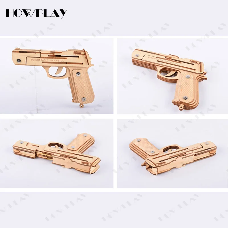 Howplay Деревянный пистолет с резиновой лентой однострелочный сборка оружия модель