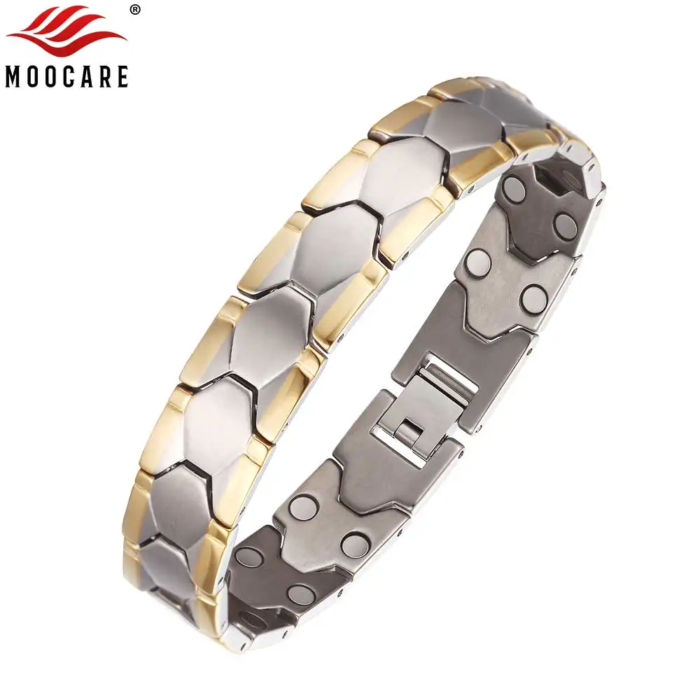 Магнитный браслет Moocare титановый шестигранный для мужчин покрытый розовым