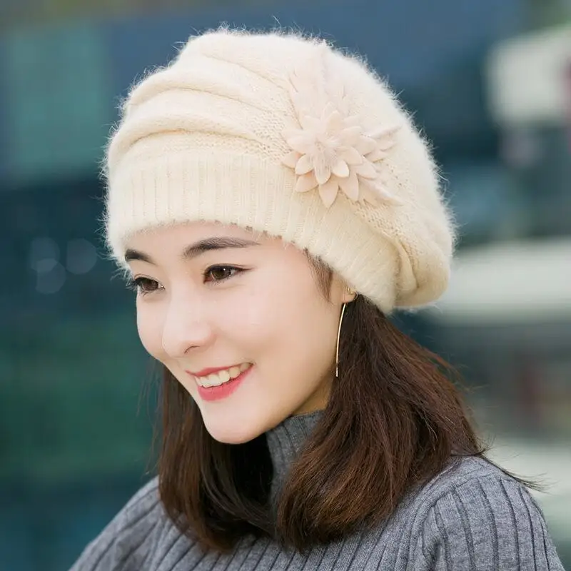 

New Warm Mom Hat Women's Thickened Knitting Woolen Cap Korean Autumn and Winter Rabbit Fur Hat