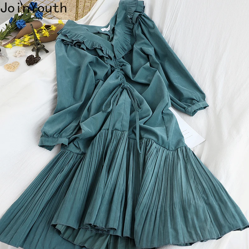 Joinyouth женское милое Плиссированное лоскутное платье с рюшами корейское