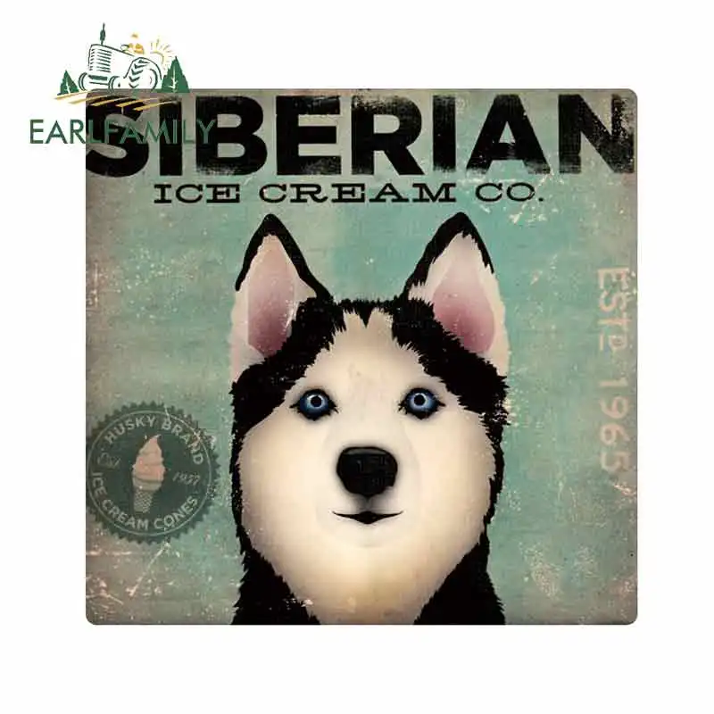 EARLFAMILY 13cm x 12.7cm for Seberian Ice Cream Co Dog Graffiti Sticker Vinyl Car Wrap Suitable SUV RV Vehicle Bumper Decal