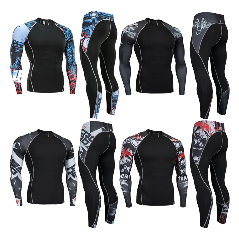 

Новинка 2020, компрессионный спортивный костюм, облегающая Спортивная одежда для фитнеса, комплект для бега, футболка, леггинсы, мужская спор...