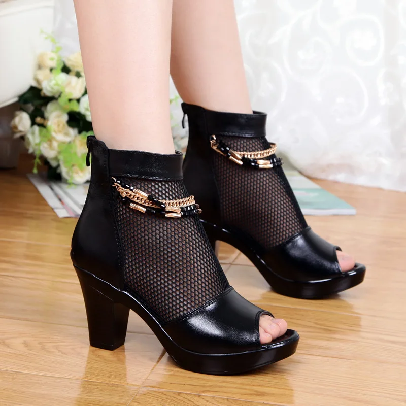 Модные новые летние женские босоножки из натуральной кожи Женские черные