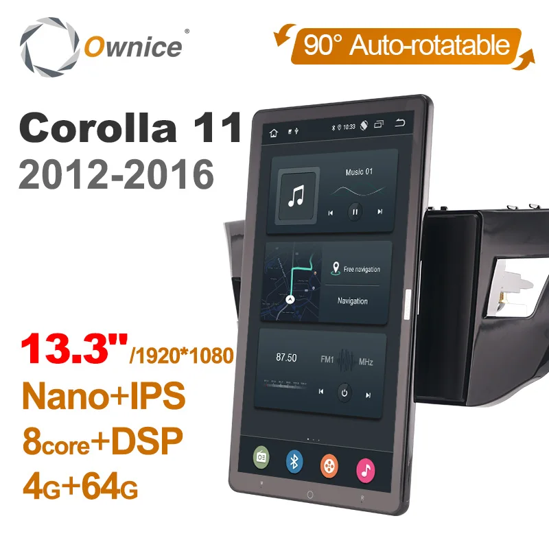 

1920*1080 Android 10,0 Ownice 13,3 дюймов вращающаяся Автомагнитола для Toyota Corolla 11 2012 - 2016 автомобильное радио авто GPS Мультимедиа