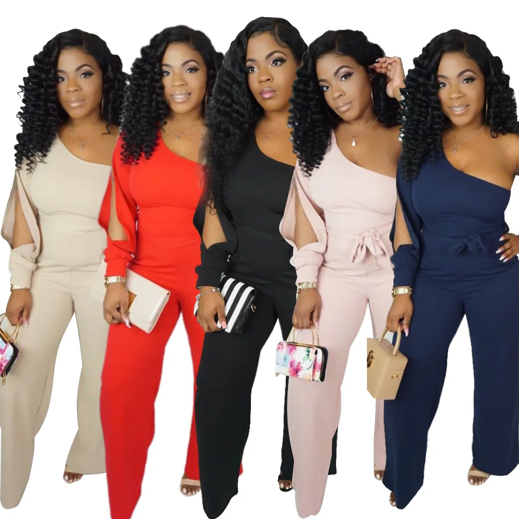 

2021Summer New Women's Clothing Nightclub Single Sleeve Hollowed Out Jumpsuit