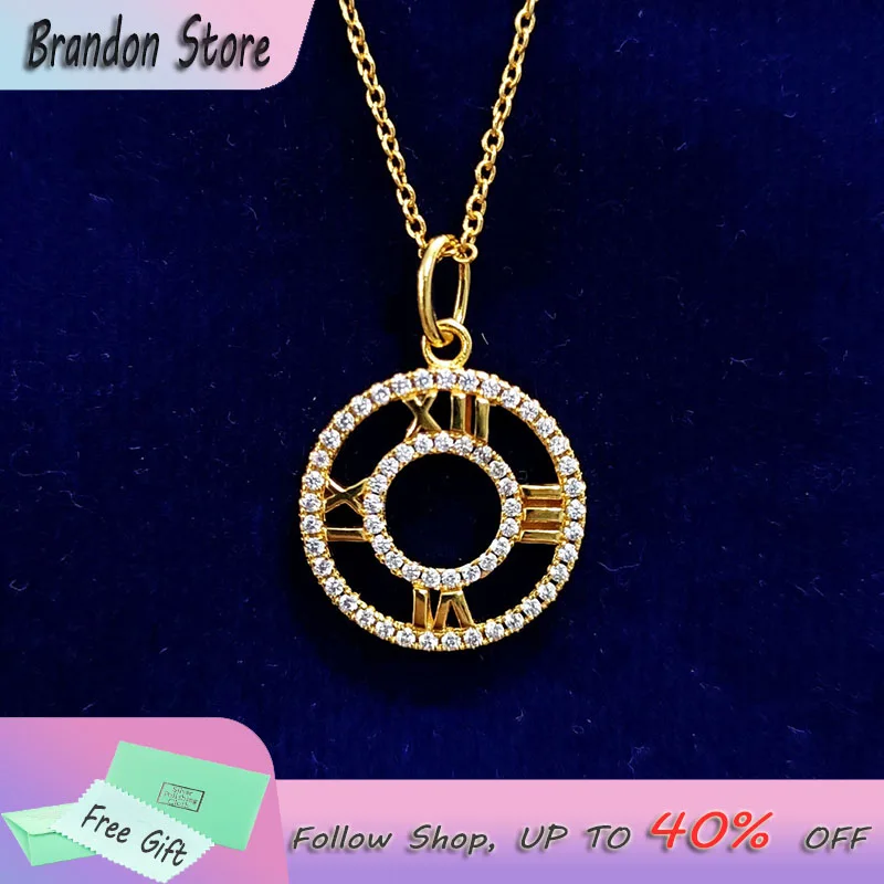

925 Sterling Silver Necklace Fashion Tif Round Zircon Roman Numeral Necklace Ladies Clavicle Chain Luxury Jewelry Exquisite Gift