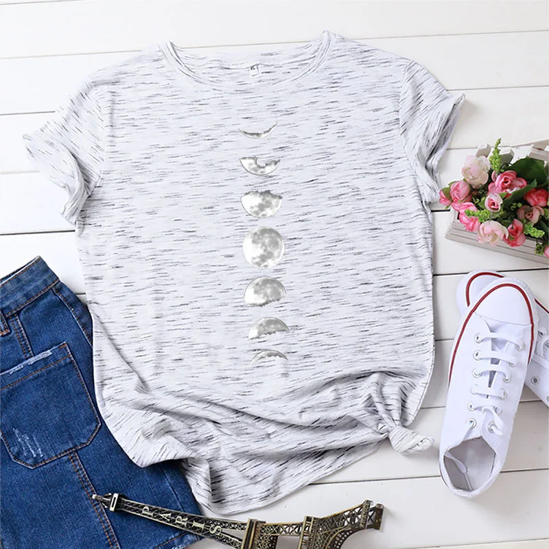 

New Arrivals Moon Planet Print TShirts Women Casual Cotton O-Neck Short Sleeve Female Oversized T-Shirt Tops Tees