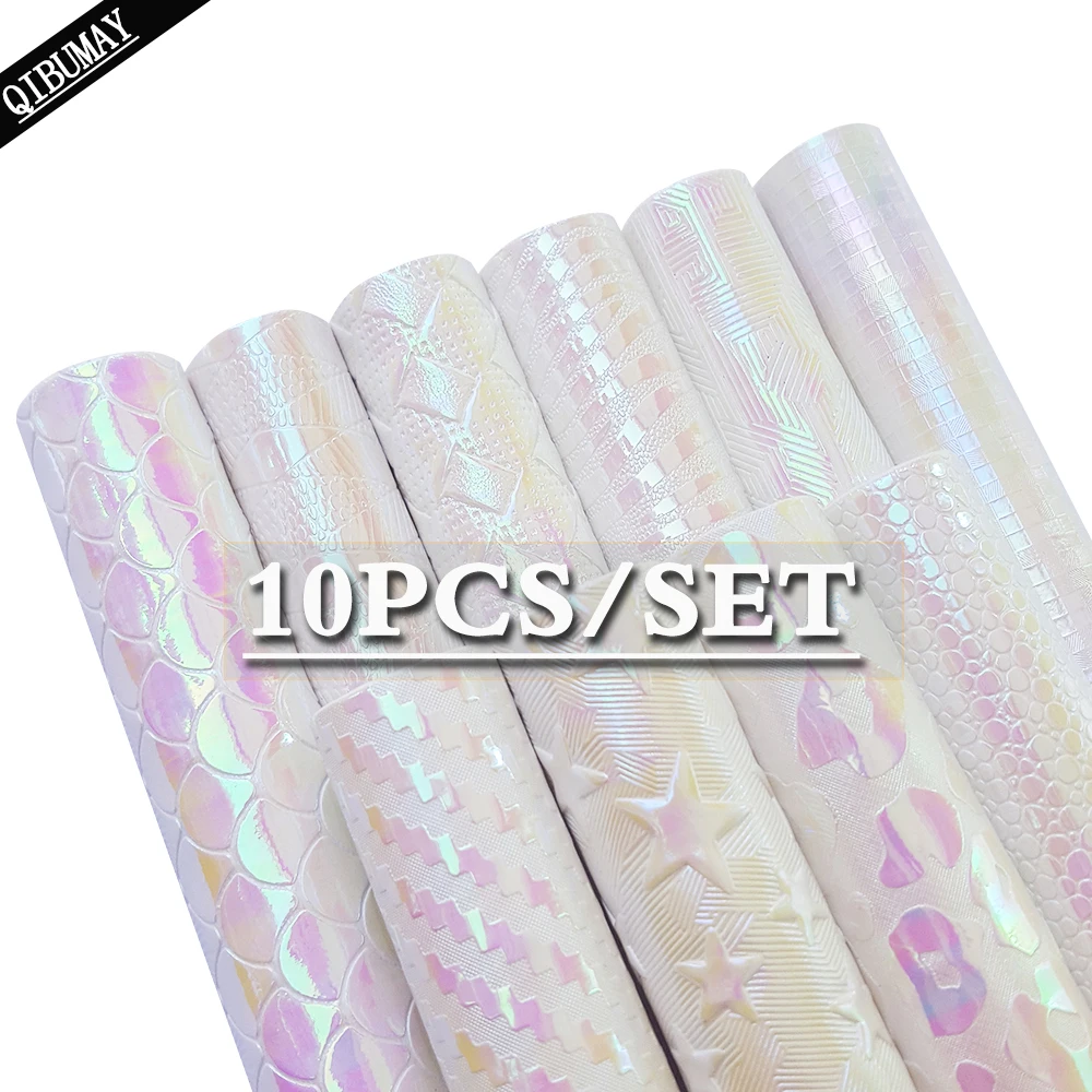

QIBU 10pcs/set White PU Leather Mermaid Leopard Vinyl Fabric For Earring Bags Decoration DIY Hairbow Accessories Crafts Material