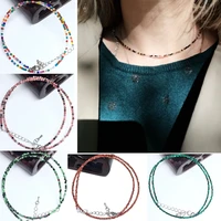natural stone malachite crystal agate 2mm small round section stone necklace mini necklaces are suitable for men and women gifts