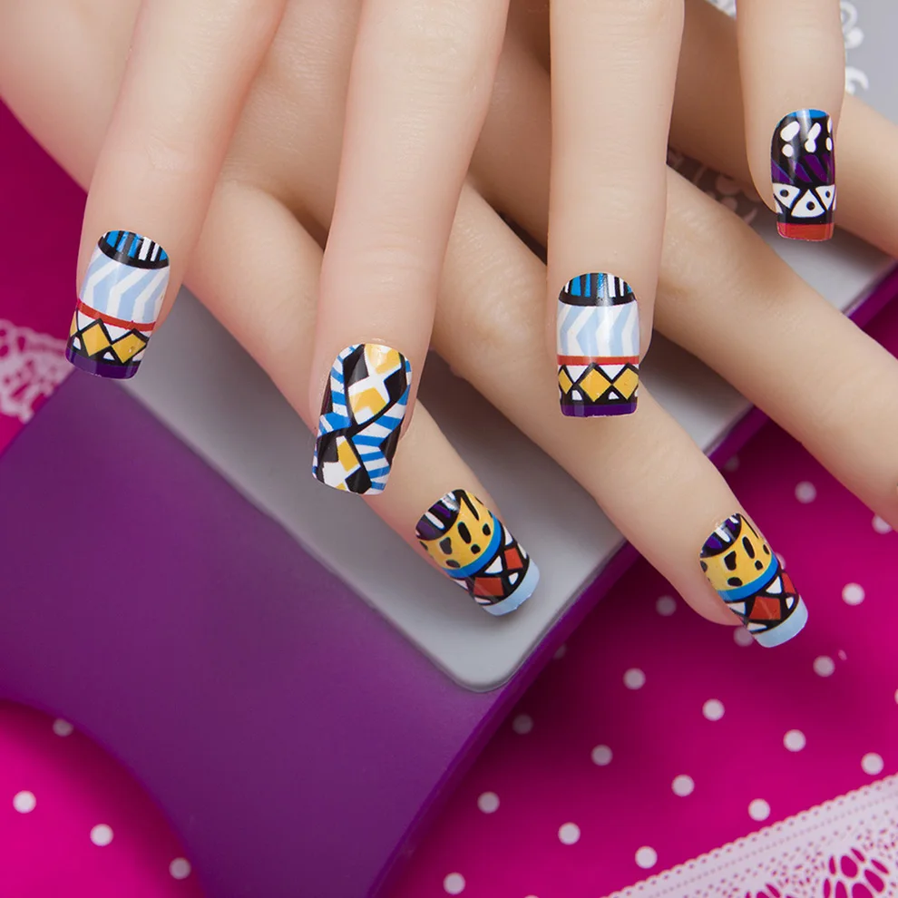 Модные накладные ногти 24 шт./компл. 10 размеров полное покрытие во французском