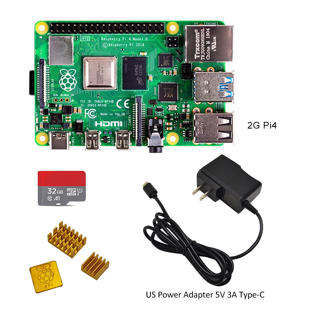 Оригинальный Raspberry Pi 4 Модель B макетная плата 2 Гб RAM + адаптер питания EU/US 5 в 3A Type C