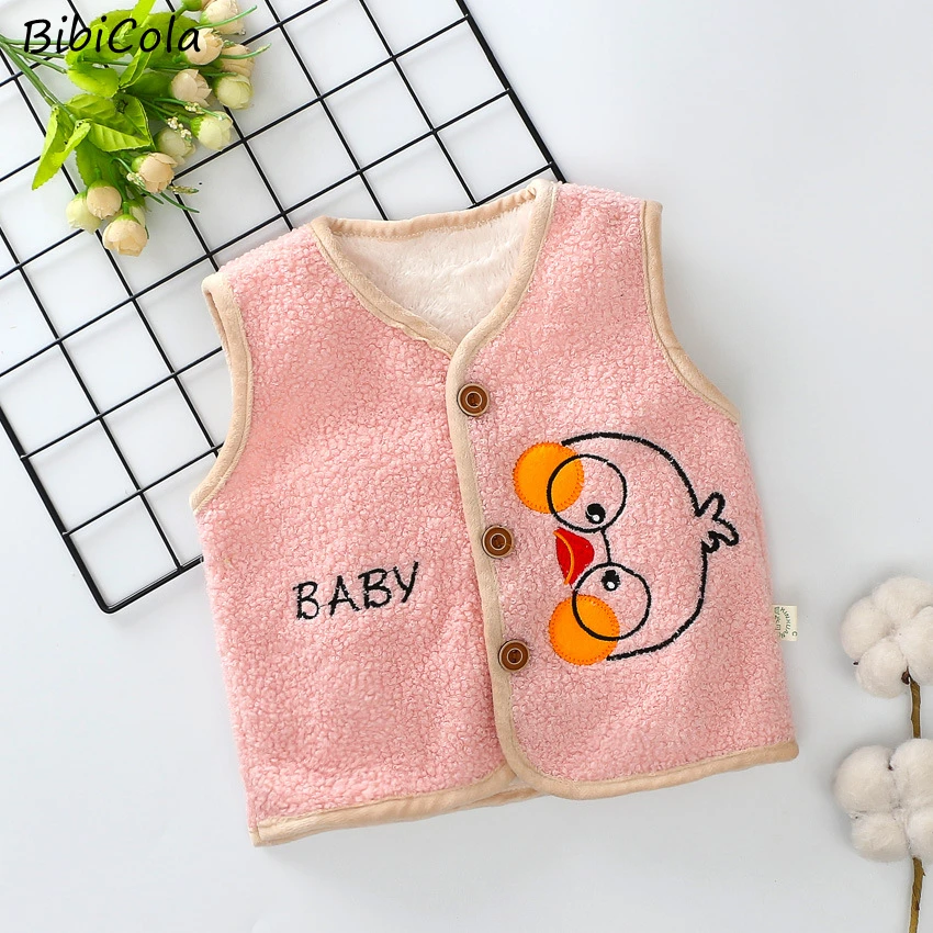 

2021 New Toddler Boy Baby Girl Fleece Cute Cartoon Letter Printed Cardigan Winter Autumn Warm Vest