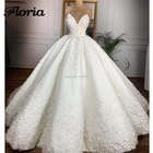 Мусульманские кружевные свадебные платья с цветочным рисунком, турецкое Свадебное бальное платье с 3D цветами, платье невесты с V-образным вырезом для Саудовской Аравии, гелинлик