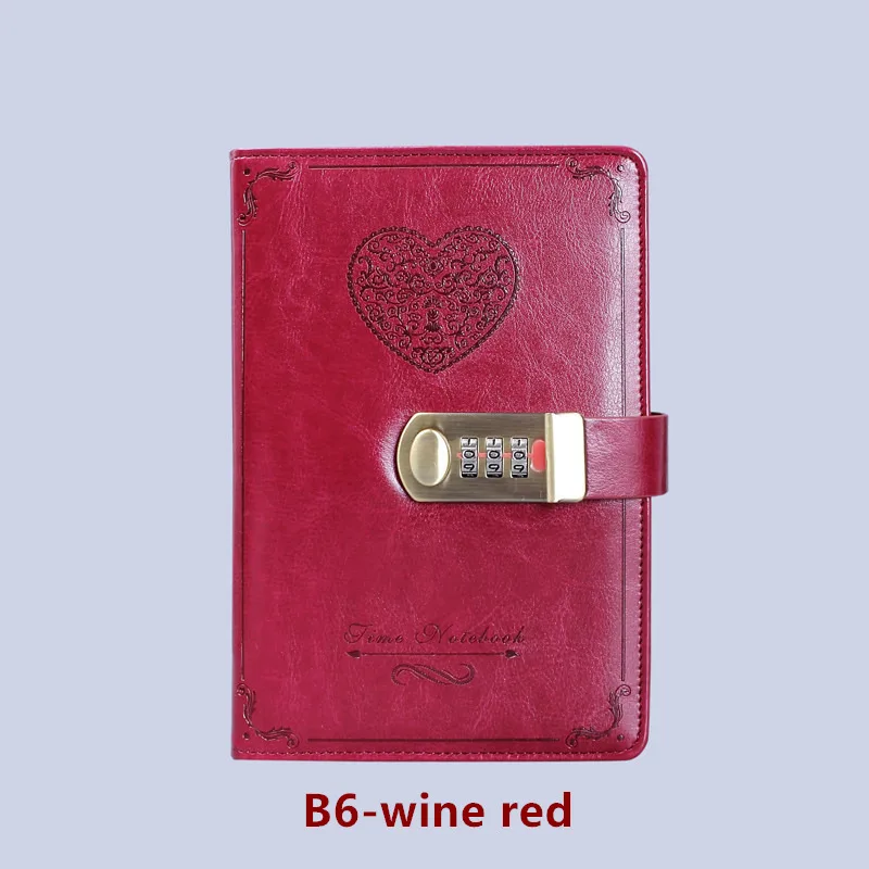 B6-wine red Дневник B6 Пароль Книга с замком Ретро ноутбук путешествия школы девушки подарок тетрадь журнал деловой планировщик - Цвет: B6-wine red