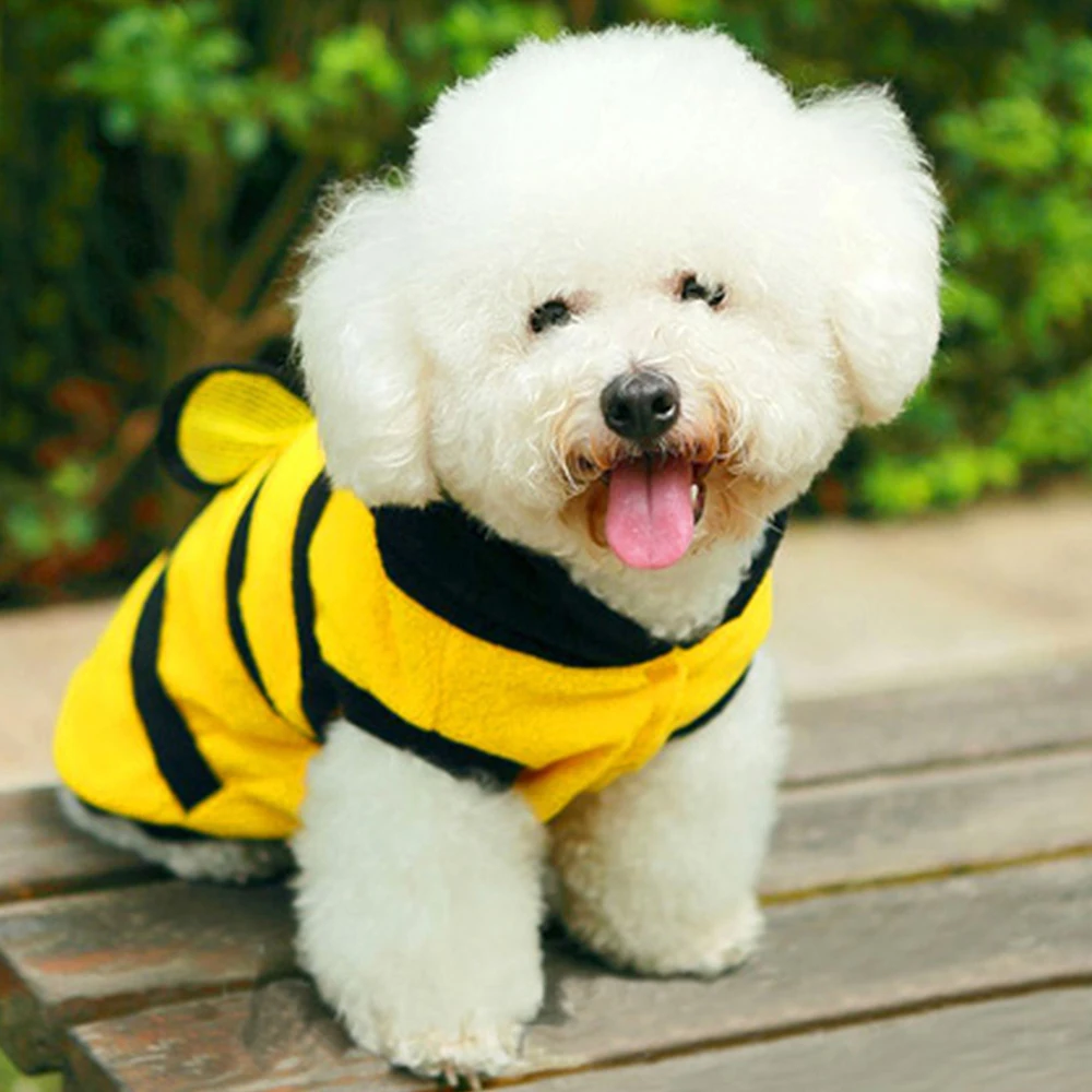 Spring Cute Dogs Bee Vest Shirt with Hat Puppy Lovely Yellow Black Hoodie Costume Outfit Small Pets Cosplay for Yorkshire Teddy |