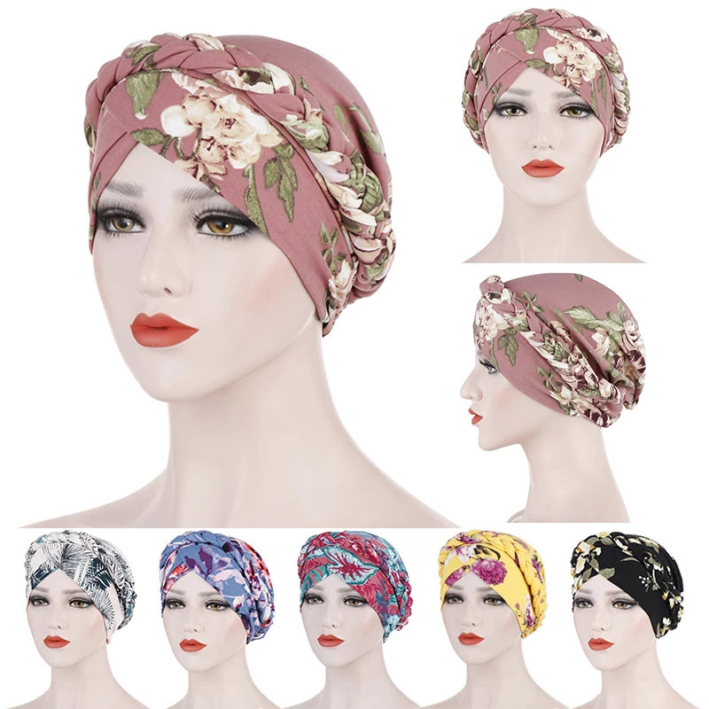 Эластичный хлопковый мусульманский тюрбан с принтом шарф для женщин женский