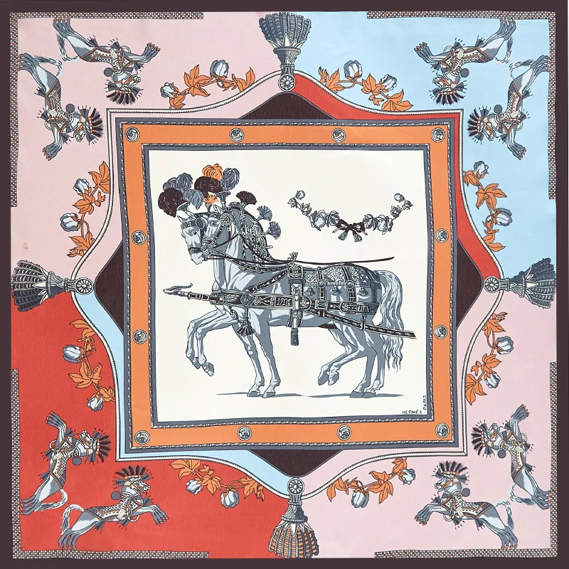 50*50 брендовый женский шелковый шарф для дам модные шарфы с принтом лошади повязка