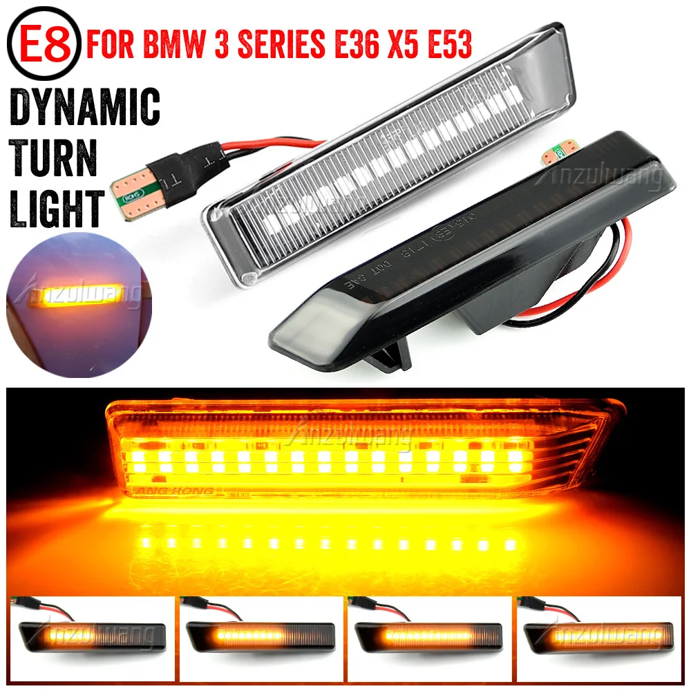 

2PCS Dynamic Led Turn Signal Side Marker Lights Flowing LED Side Repeater Lamps For BMW E36 For BMW X5 E53 For BMW 3 Series