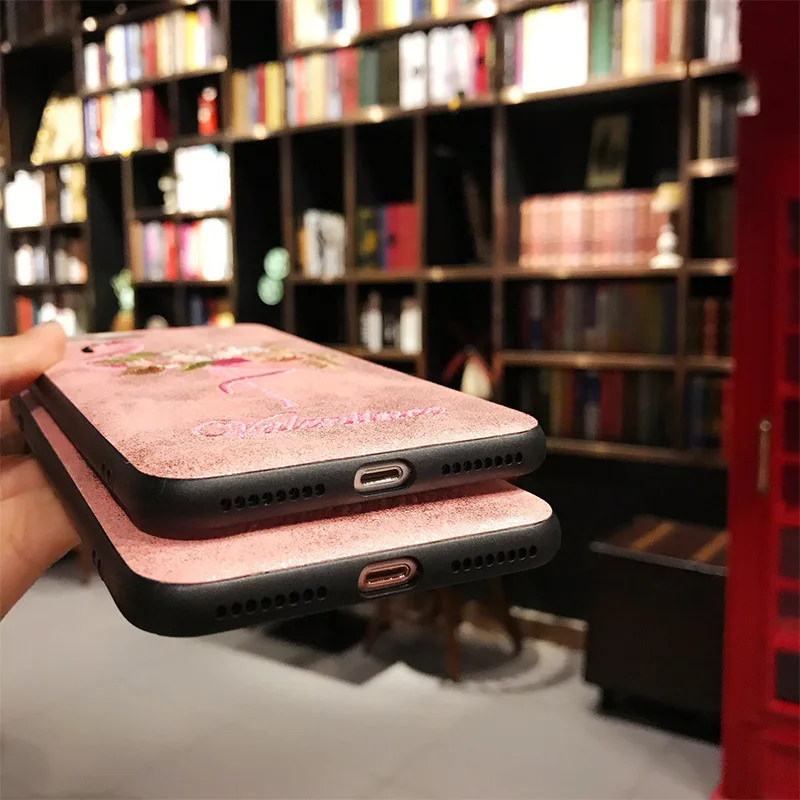 Mobile phone shell embroidery cartoon flamingo all-inclusive anti-fall for iphonex/7/8/7plus/8plus/6/6s/6plus/6splu/XSMAX/XR | Мобильные