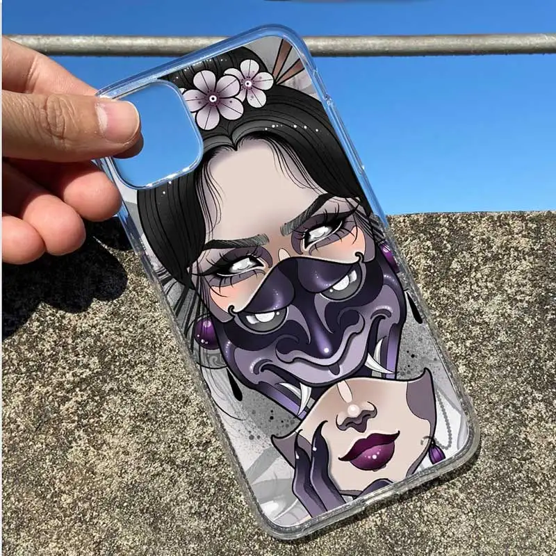 

Demon Girl Mask Transparent TPU Soft Phone Case Cover for iPhone X XS MAX 6 6S 7 7plus 8 8Plus 5 5S XR 2020SE Back Shells Fundas