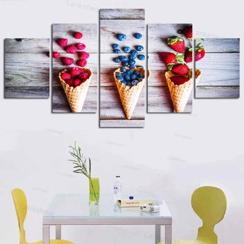 5 панелей фрукты и мороженое конусные постеры Hd печатная картина холст вкусные