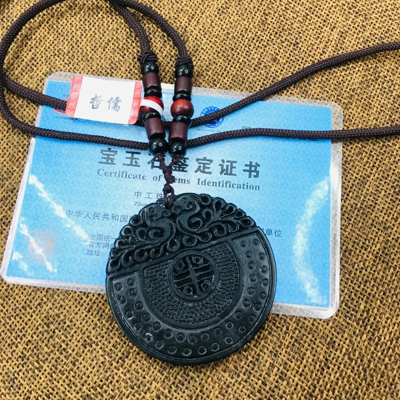 

Authentic natural black stone hand-carved black retro dragon pendant necklace men and women beautiful sweater chain