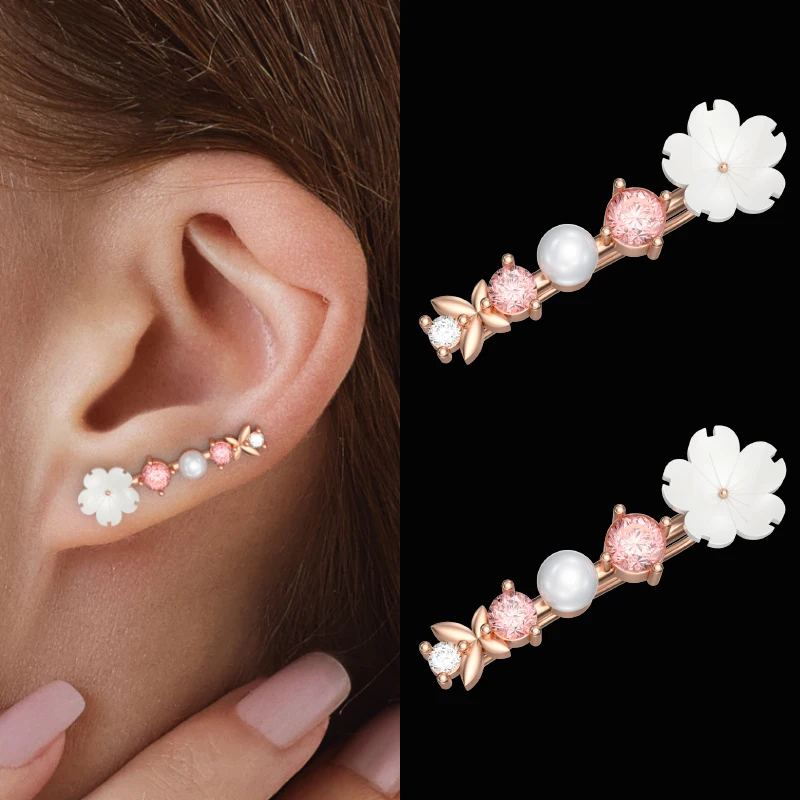 

2021 New Romantic Shell Flowers Stud Earrings For Women Charm Butterfly Pearls Rhinestone Earrings Jewelry Gift Brincos Bijoux
