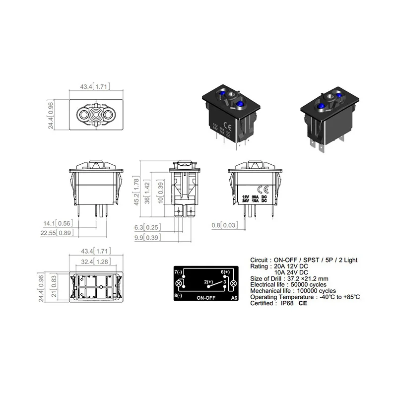 (Красный/белый/голубой/оранжевый) Led эхолот 5Pin вкл/выкл SPST автомобиль Лодка