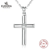 eudora 925 sterling silver cross pendant necklace solid silver cross crystal necklace fine jewelry with box for women man cyd468