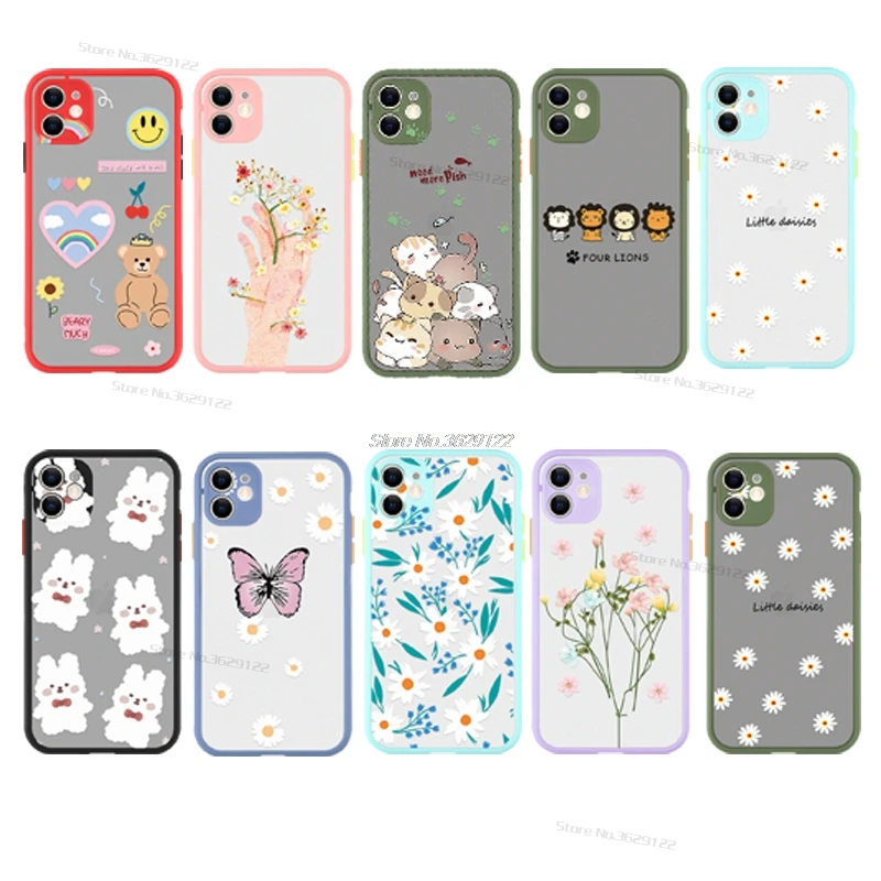 Cartoon Phone Case For iPhone 6S 6 7 8 7Plus 6sPlus 8Plus Fashion Daisy Flower Shells Matte transparent Cases Cover | Мобильные