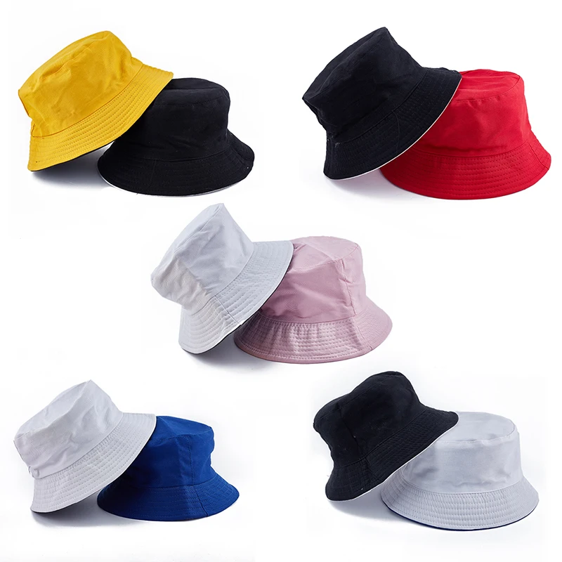 

New Unisex Sun Hats Women Summer Double Side Bucket Hat Men Pure Color Panama Fedoras Outdoor Fisherman Hat Visor Basin Cap