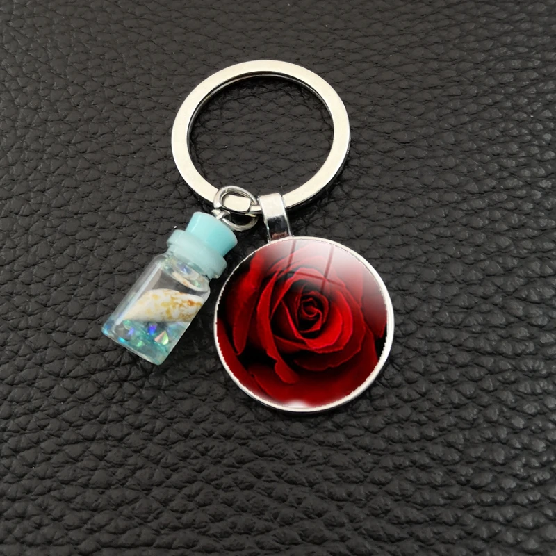 Маргаритка Роза вишня бутылка для ключей стеклянный круглый DIY брелок отправки