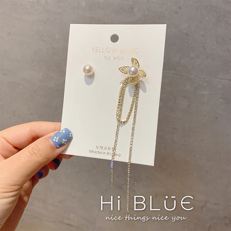 Новые Асимметричные Длинные серьги-кисточки с цветами корейский темперамент