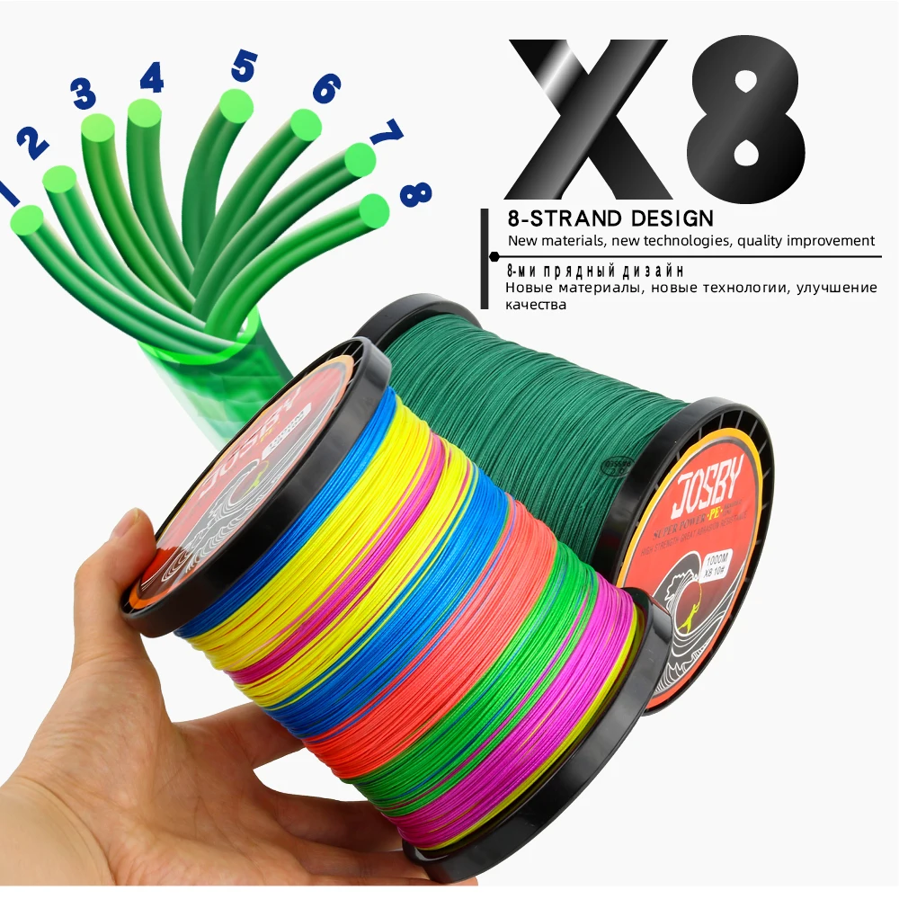 JOSBY 300 м 500 м 1000 м 8 нитей 10-78LB PE плетеный рыболовный провод Multifilament очень прочный рыболовный линия ЯПОНИЯ разноцветный