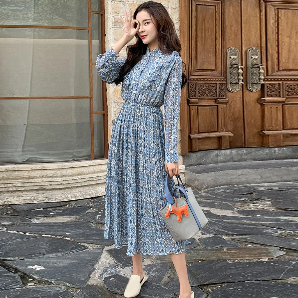 SAGACE платья с принтом элегантное женское пляжное платье длинным рукавом и v