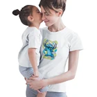 Подходящая одежда для всей семьи, удобные женские и мужские футболки для маленьких девочек и мальчиков с принтом Лило и стежка с коротким рукавом, Harajuku