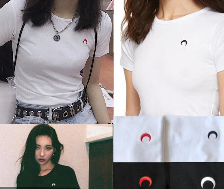 

[Special Offer] Fashion Classic Trendy Brand Luxury Design Moon Embroidery Black White Women Short Sleeve T-shirt M2