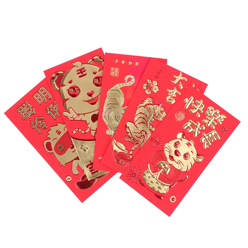 

6Pcs New Year Red Envelope 2022 Year of The Tiger Traditional Chinese Spring Festival Hongbao for Lucky Money Red Packet