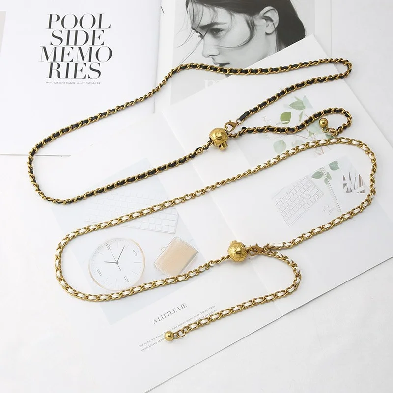 

2021 New Novelty Elegant Small Incense Metal Belt Accessories Waist Chain Ladies Woven Belt Decoration Belt Skirt Dress Chain
