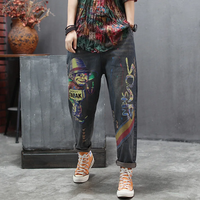 Осенние джинсы женские свободные повседневные джинсовые брюки в стиле ретро с