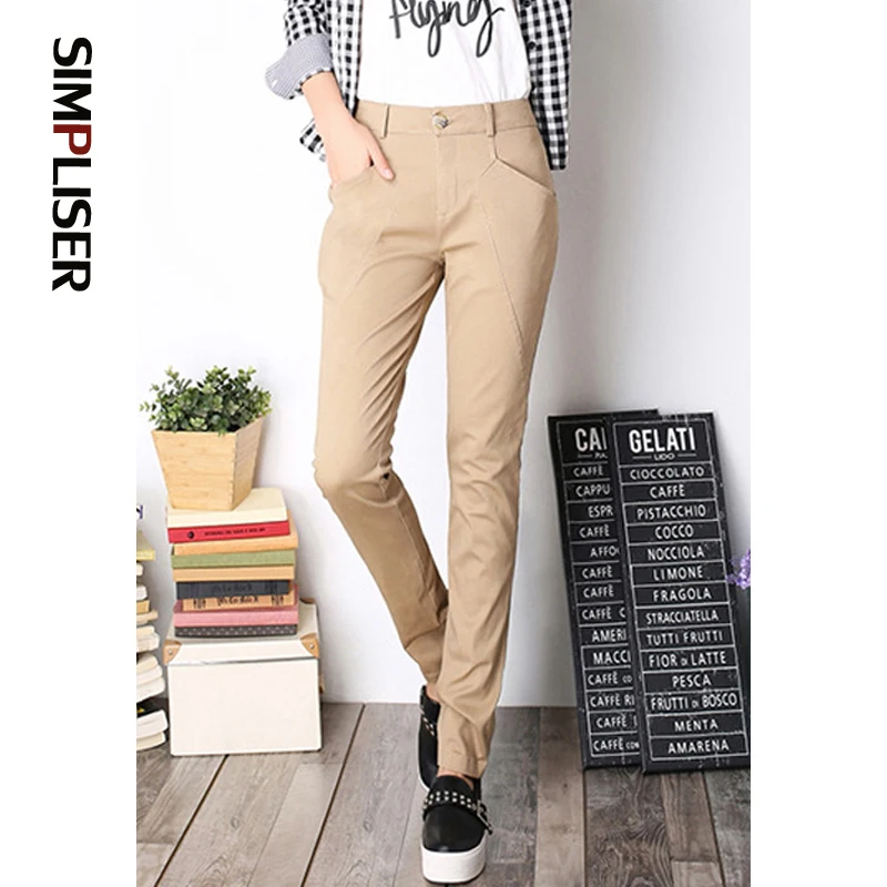 Простые брюки карандаш со средней талией женские повседневные черные Панталоны