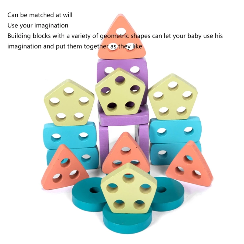 

Wooden Puzzle Baby Stacking Blocks Shape Sorting Color Recognition Early Learning Matching Game Toy Kindergarten Favors