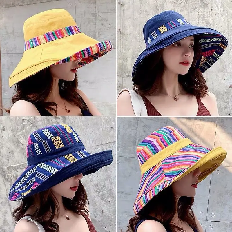 

Women's Hat Bucket Hat Fashion All-match Four Seasons Big Brim Panama Basin cap Double-Sided Fisherman Hat Women's Sun Hat