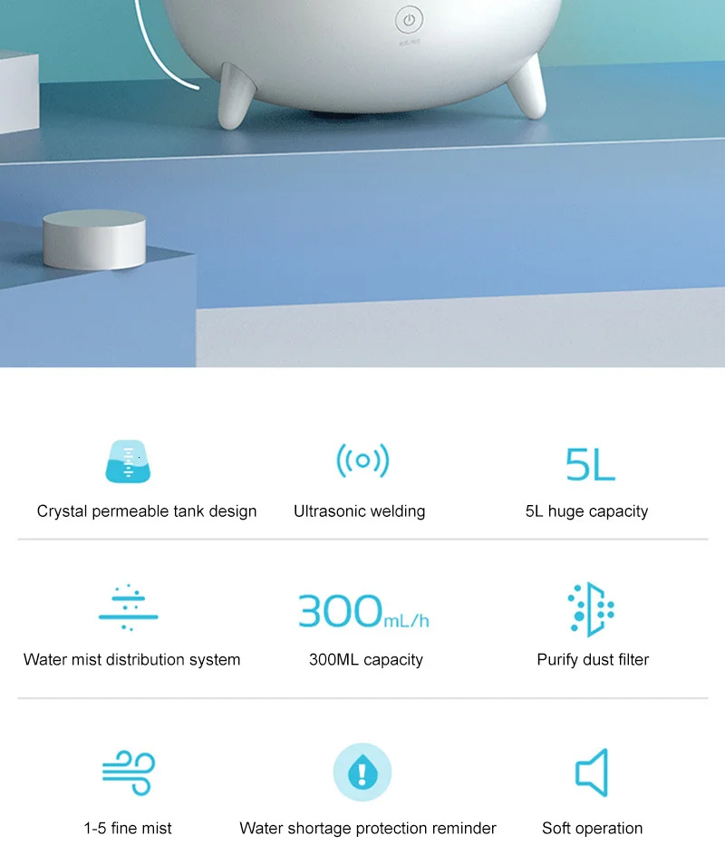 Xiaomi DEERMA 5L увлажнитель воздуха бытовой мини очиститель воздуха прозрачный резервуар для воды офисный спальня бесшумный увлажнитель