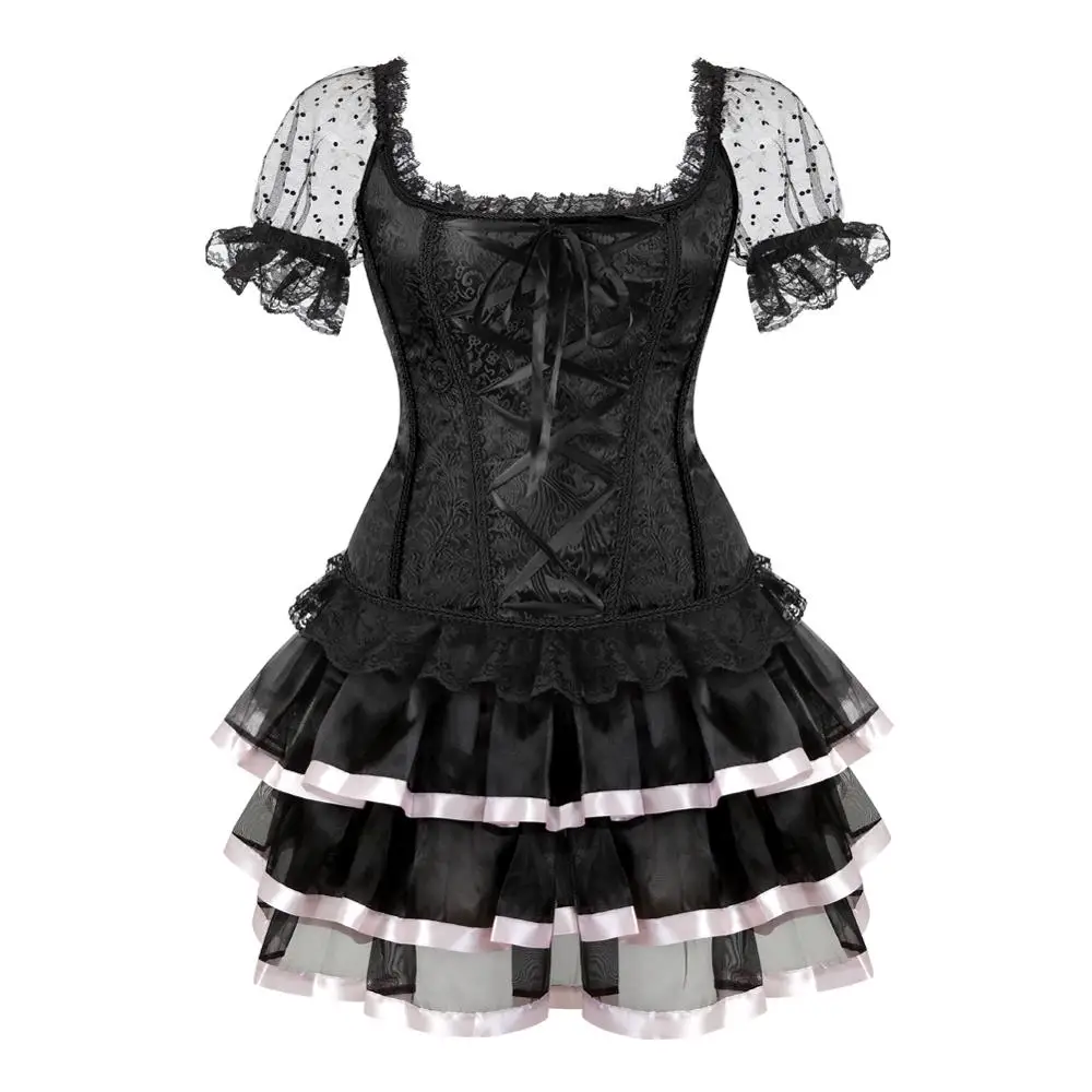 Викторианский стиль блузка-корсет с прозрачными рукавами на плечах и цветочной