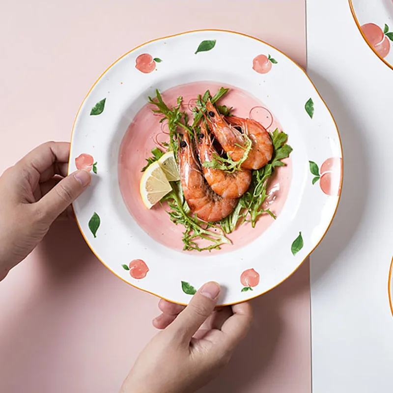 

Peaches Dish Тарелки Для Еды Менажница Creative Round Personality Lovely Celebrity Ins Tableware Straw Hat Plate Western Посуда